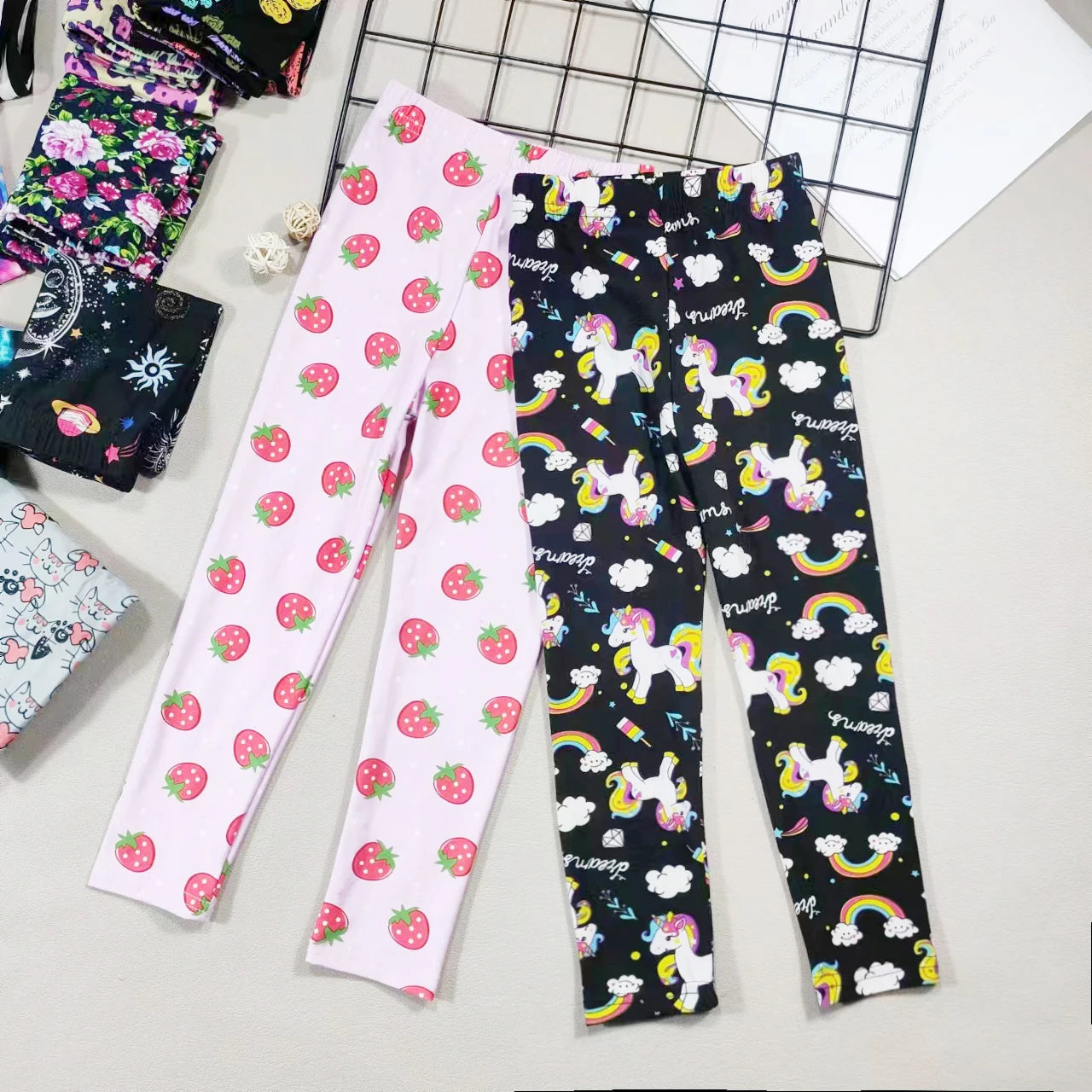 Girls' Leggings Fashion Cartoon Tight Pants Spring and Autumn Baby Girls Slim Fit Flower Leggings Summer Children's Pants Good Vibrations