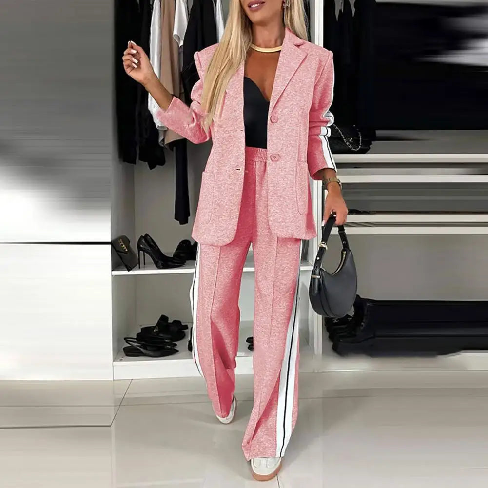 2 Piece Set Women Outfit Winter Fall Fashion V neck Long Sleeve Coat Elegant Straight Leg Pant Set Women Sports Clothing Good Vibrations