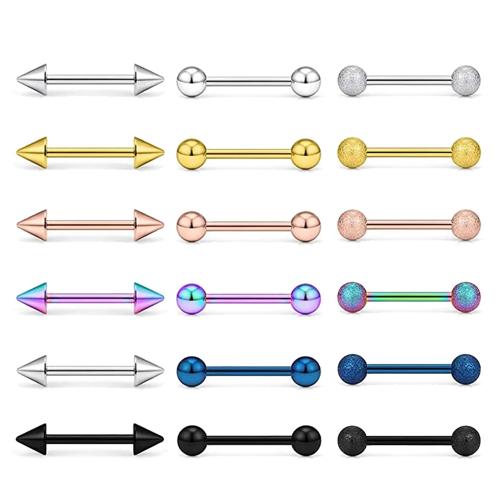 14G Tongue Rings Surgical Steel Straight Barbell Nipplerings Nipple Ring Body Piercing Jewelry Long Barbell Bridge Tongue Rings Good Vibrations