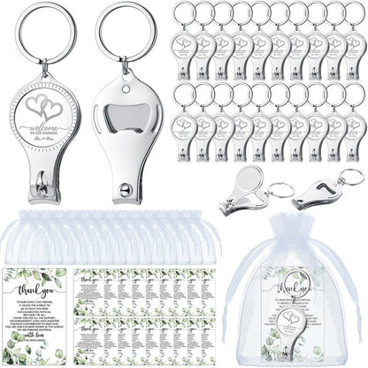 25Sets Nail Clipper Wedding Favors Brewery Cards White Organza Bags Wedding Multi Function Bottle Opener For Party Supplies Good Vibrations