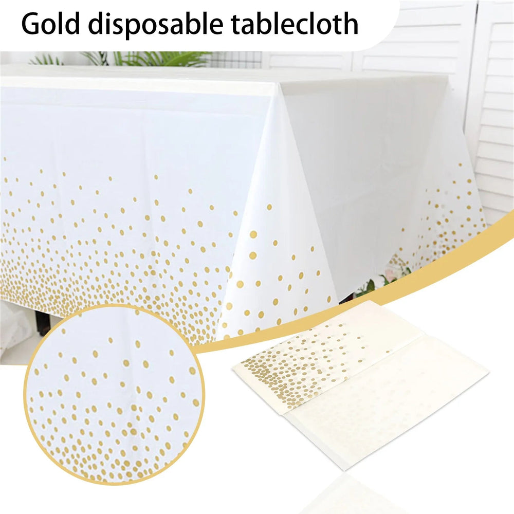 Plastic Disposable Tablecloth Rectangle Party Table Cover Gold Dot Waterproof Table Cloth for Wedding Birthday Party Decor Good Vibrations