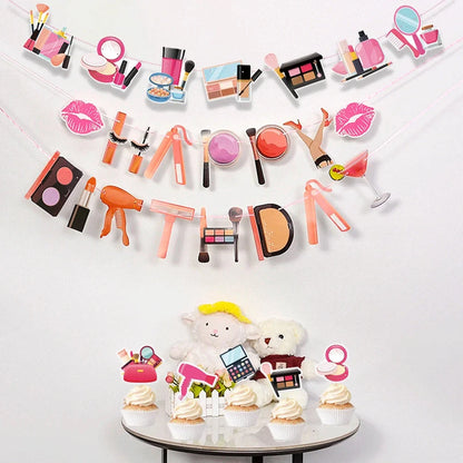 Spa Makeup Party Decorations Happy Birthday Banner Balloons Cake Topper for Girls Women Makeup Birthday Spa Party Decor Supplies Good Vibrations