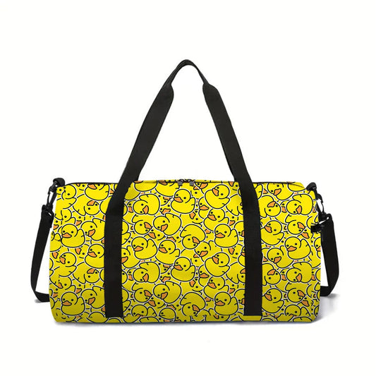 Large Travel Bag Yellow Duck Pattern Multi-Functional Duffle Tote Bag Handbags Waterproof Gym Bags for Boys/Girls Fitness Bag Good Vibrations