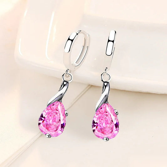 925 Sterling Silver New Woman Fashion Jewelry High Quality Blue Crystal Zircon Water Drop Mid-length Hot-selling Earrings Good Vibrations Adult Super Store
