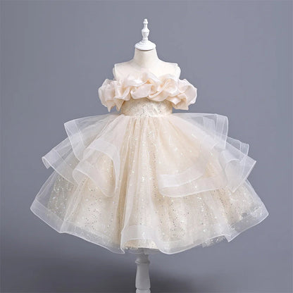 New Girl's Wedding Evening Dress Petal Sequin Mesh Sleeveless Dress Birthday Party School Graduation Party Dress Good Vibrations