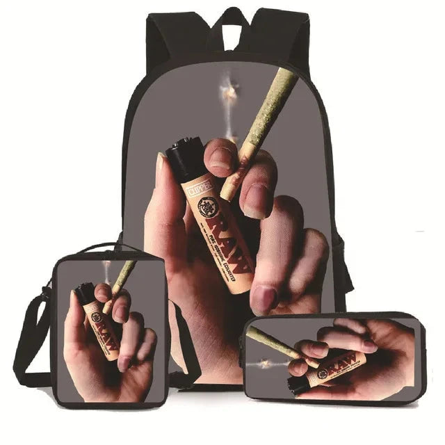 Creative Cigarette Rolling Paper Tobacco RAW 3D Print 3pcs/Set pupil School Bags Laptop Daypack Backpack Lunch bag Pencil Case Good Vibrations Adult Super Store
