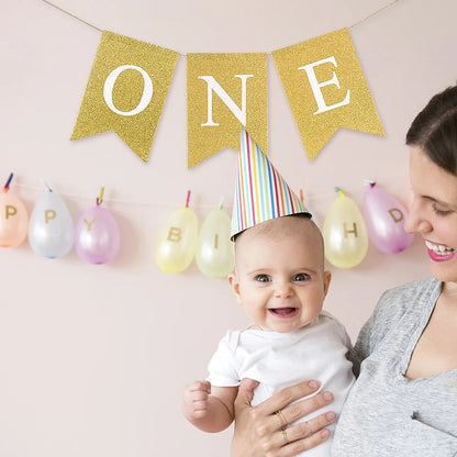 Baby First Birthday Chair Banner Burlap ONE Garland Boy Girl One Year Old Birthday Party Decoration Favors Photo Props Supplies Good Vibrations
