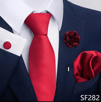Luxury Mens Ties Floral Black Gold Ties Paisley NeckTie Pocket Square Cufflinks Brooch Set Men's Wedding Party Tie Good Vibrations