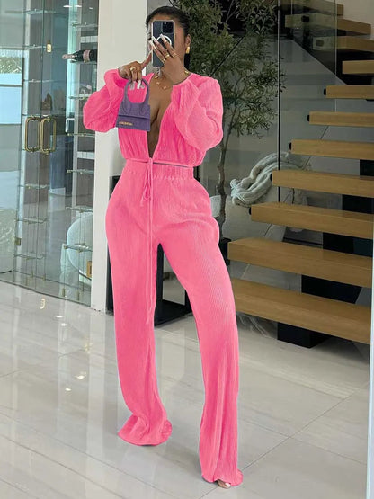 Casual Sets Womens Outfits Fall Clothes 2 Piece Lounge Set Draped Top and Elastic Wrap Pant Sets Outfits Wholesale Dropshipping Good Vibrations