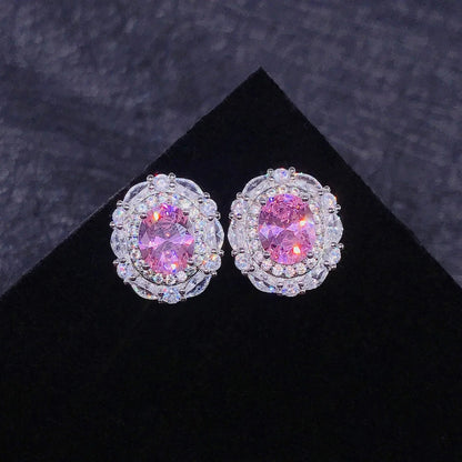 Luxury Bridal Wedding Jewelry Sets Silver Color Pendant Necklaces Earrings Set For Women Yellow/Pink Crystal Jewelry Accessories Good Vibrations Adult Super Store
