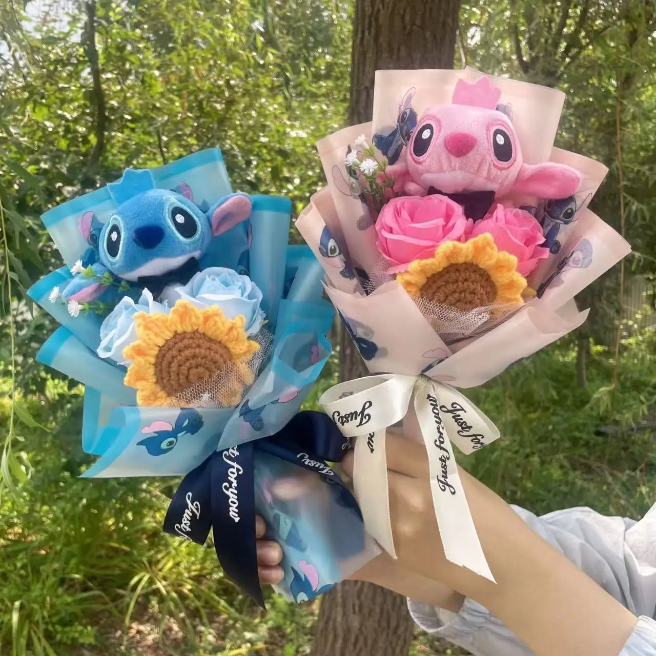 Cartoon Anime Stitch Plush Bouquet Doll Toys Stuffed Animals Creative Handmade Bouquets Birthday Christmas Valentine Gifts Good Vibrations