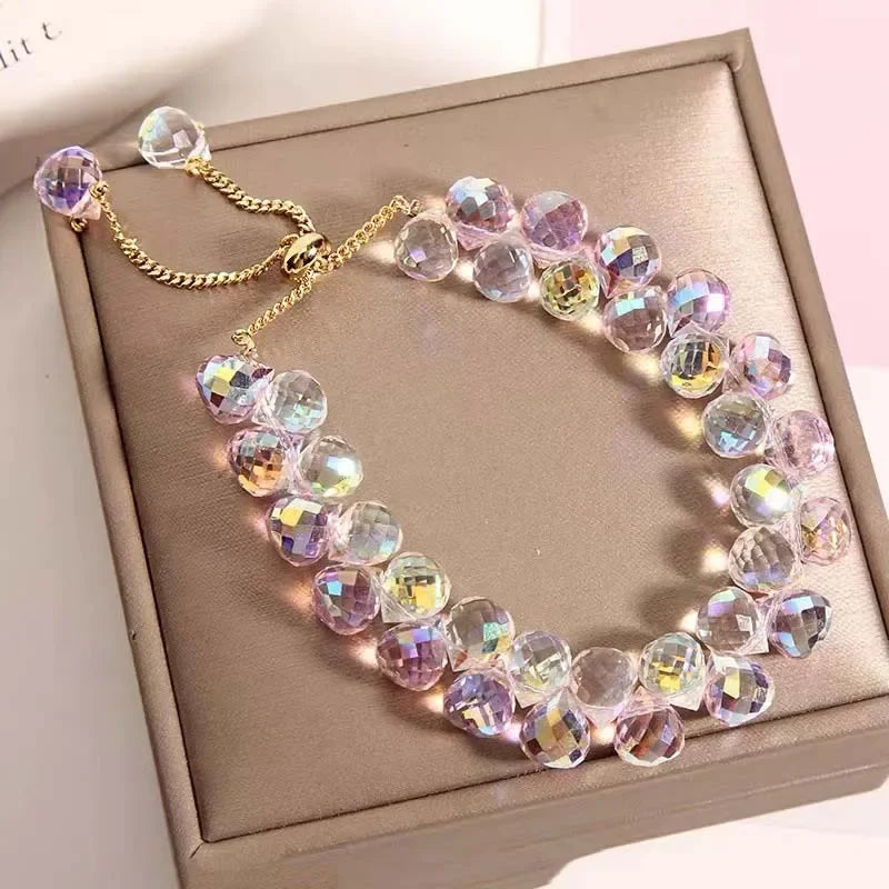 Stylish Multicolored Artificial Crystal Bracelet Fashion Shiny Handmade Charm Stone Beads Bracelet for Women Jewelryساعات نسائية Good Vibrations