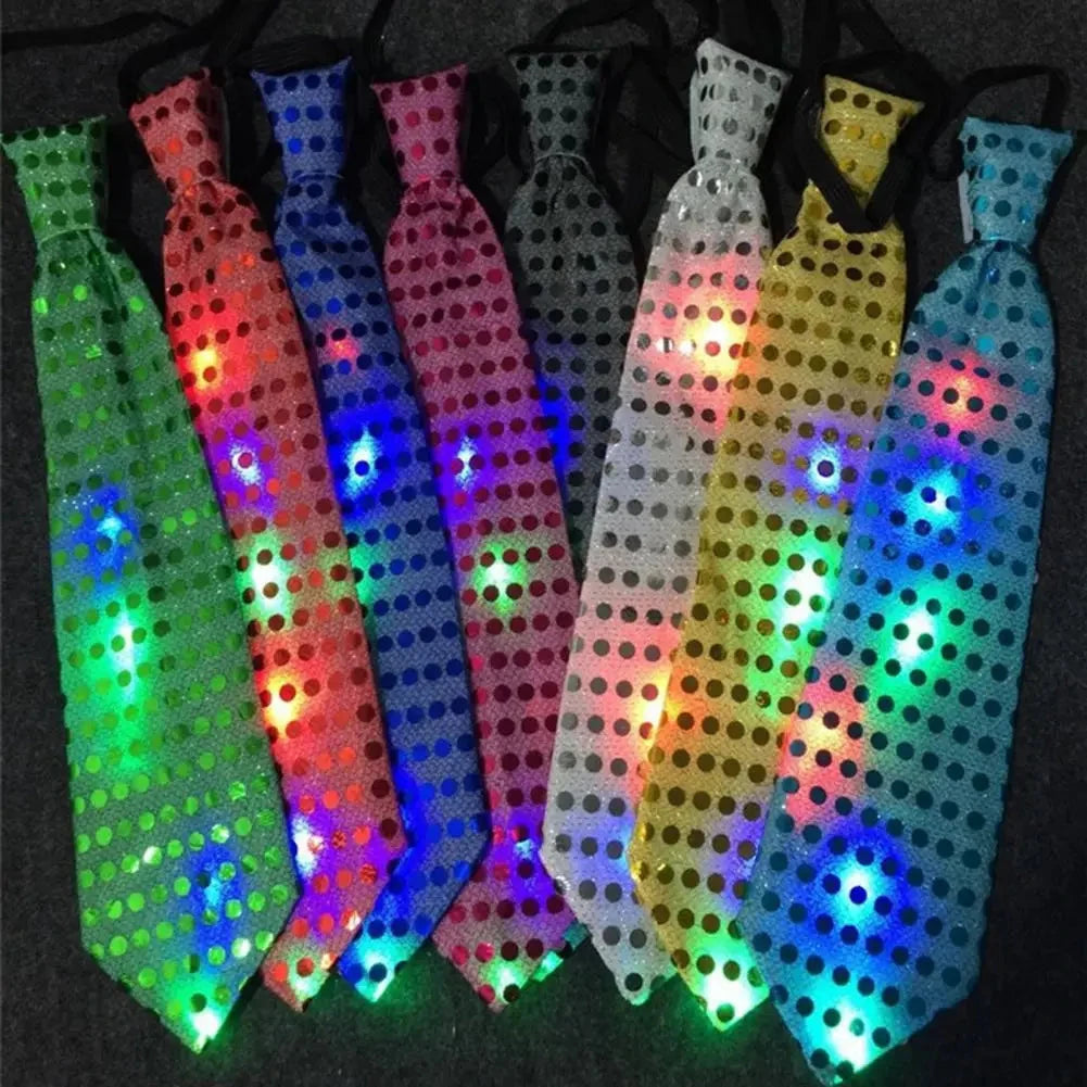LED Luminous Tie Dot Print Button Battery Powered Necktie Men Women Sequins Glowing Tie Parties Nightclubs Accessories 발광 넥타이 Good Vibrations
