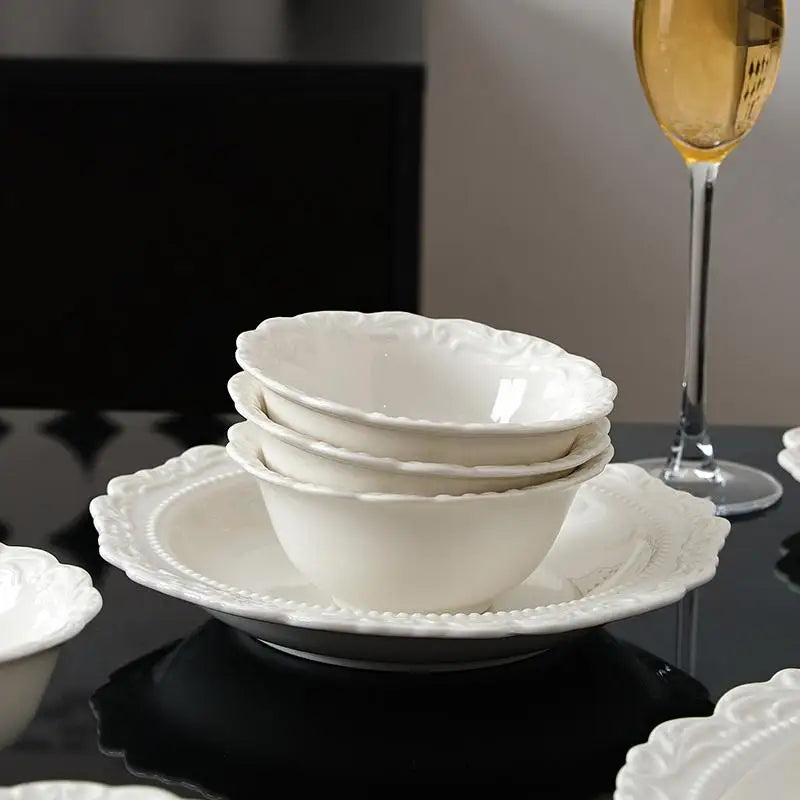 Ceramic Relief Dinner Dishes Household French New Underglazed Colour White Vintage Kitchen Tableware Exquisite Aesthetic Plate Good Vibrations
