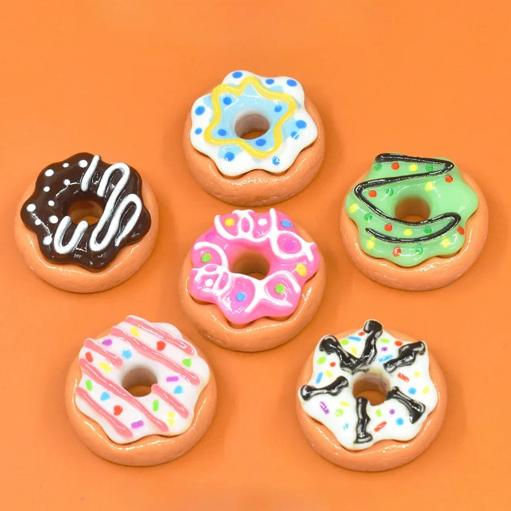 8pcs Kawaii New Cute Mini Donut Flat Back Resin Cabochons Scrapbooking DIY Jewelry Craft Decoration Embellishments Accessories Good Vibrations