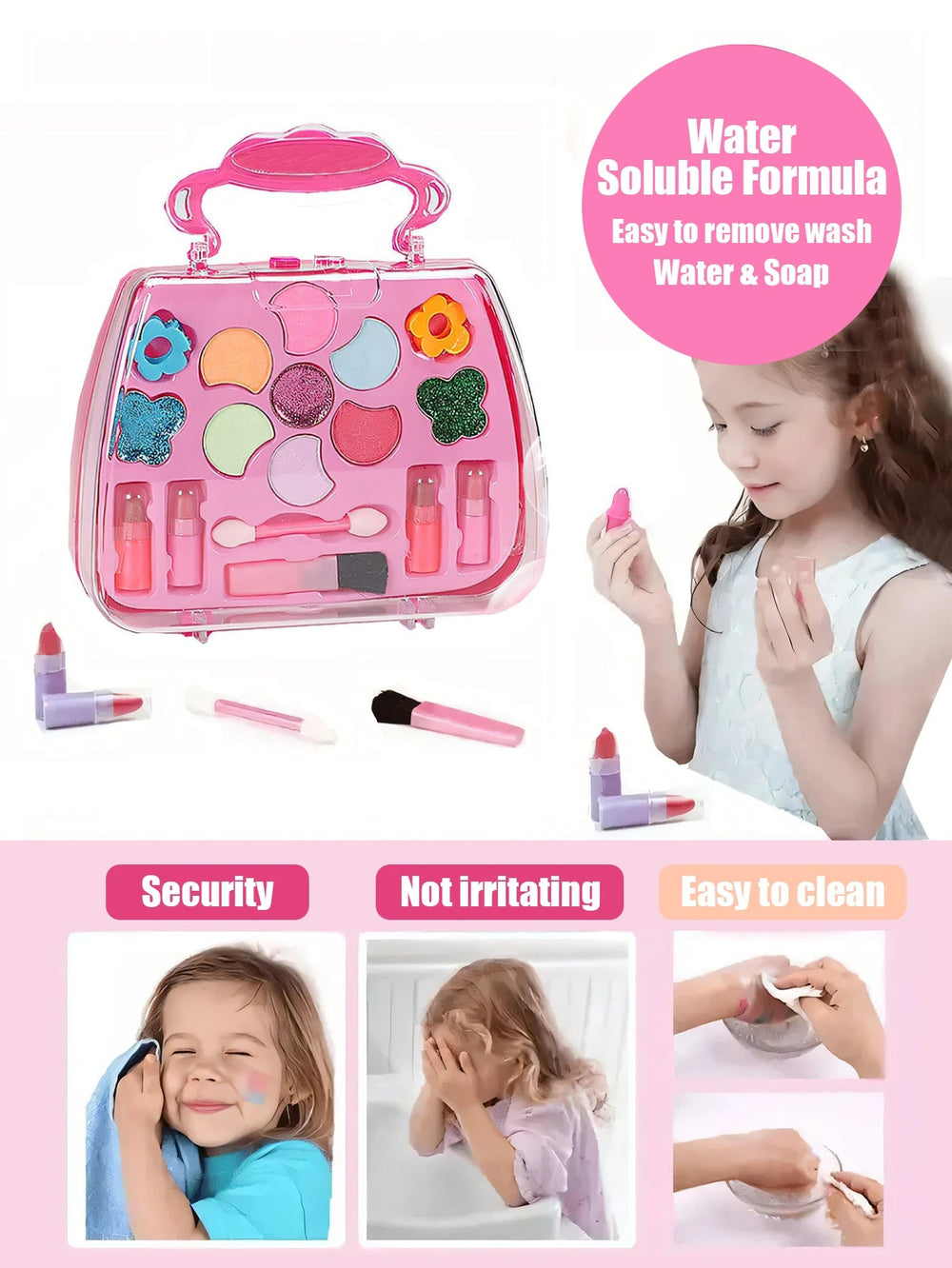 Children's Beauty Small Handbag Toy Girl Makeup Bag, Makeup Toy Princess Washable Pretend Play Makeup Set Toy Good Vibrations