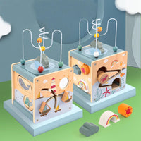 Wooden Activity Cube for Toddlers 5in1 Animal Shape Sorter Bead Maze Montessori Educational Toys Baby 6-12 Months Learning Toys Good Vibrations