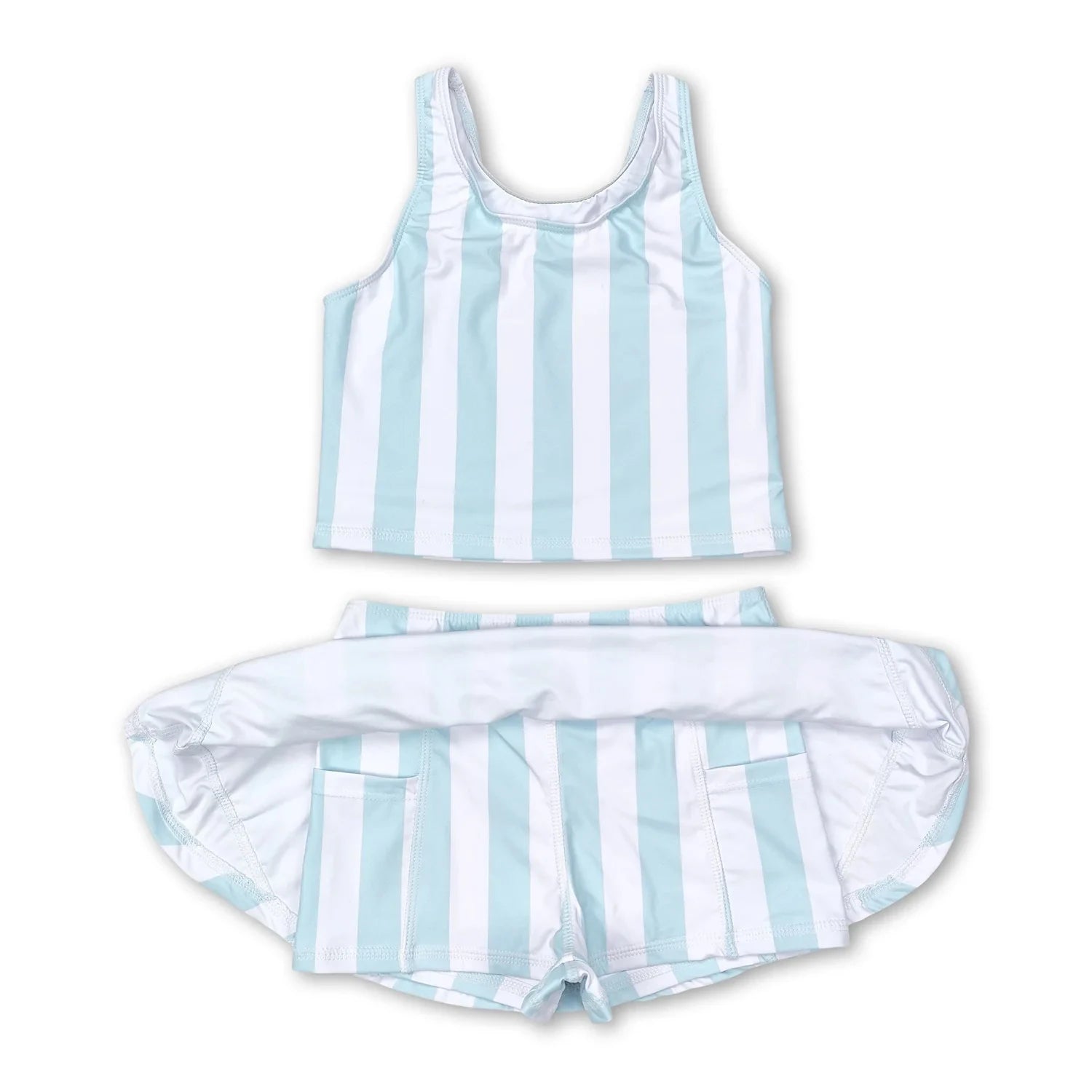 Girls Sleeveless Stripe Top Skirt Set Summer Casual Breathable Cotton Outfit for Kids Good Vibrations