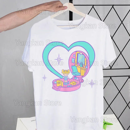 Polly Pocket Print T-Shirt Casual Crew Neck Short Sleeve T-Shirt Women's Clothing Good Vibrations