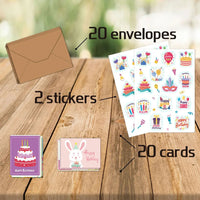 20-Pack Birthday Greeting Cards Set with Envelopes and Stickers,Cartoon Pattern, Multi-Design Paper Cards for Any Recipient Good Vibrations