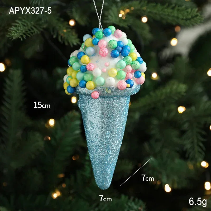 2025 Creative Christmas Hanging Cute Ice Cream Pendant Navidad 2026 Christmas Decor Xmas Tree Decor New Year Gift Toys Good Vibrations
