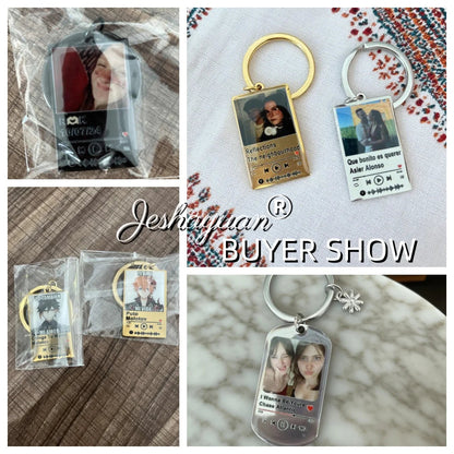 Jeshayuan Custom Picture Keychain Customized Music Song Key Ring Stainless Steel Personalized Photo Keychains Gifts for Lover Good Vibrations