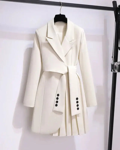 Blazer Women 2025 Spring New Fashion Women Clothing Suit Skirt Jacket Belt Waist Slim Suit Women Blazer Long Coat Black Blazers Good Vibrations