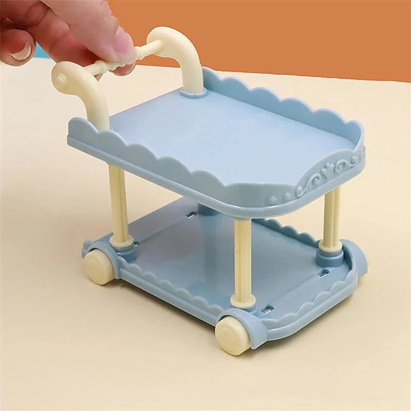 Cute Doll House Decoration Toy 1:12 Mini Trolley Dining Cart Dollhouse Storage Shelf Kitchen Model Ornaments Furniture Accessory Good Vibrations