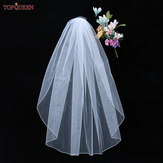 TOPQUEEN V14 Wedding Veil Short Pencil Edge Simple Wedding Veil Bridal Veils Wedding Short Veu Bride Short Wedding Veil One Laye Good Vibrations