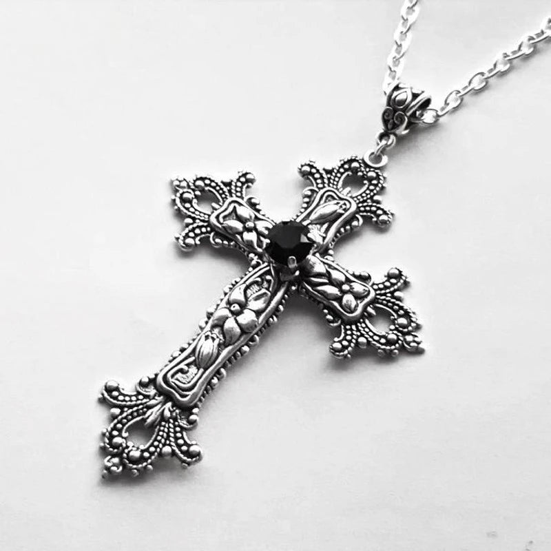 Y2K Punk Crystal Big Cross Pendant Necklaces for Women Men Gothic Irregular Cross Clavicle Chain Necklaces Jewelry Good Vibrations