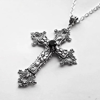 Y2K Punk Crystal Big Cross Pendant Necklaces for Women Men Gothic Irregular Cross Clavicle Chain Necklaces Jewelry Good Vibrations