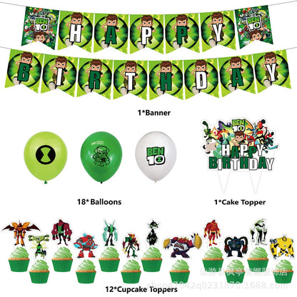 Cartoon Ben-10 Birthday Party Decoration Balloons Favor Set Banner Cake Toppers Baby Shower Boys Gift Party Supplies Photo Prop Good Vibrations