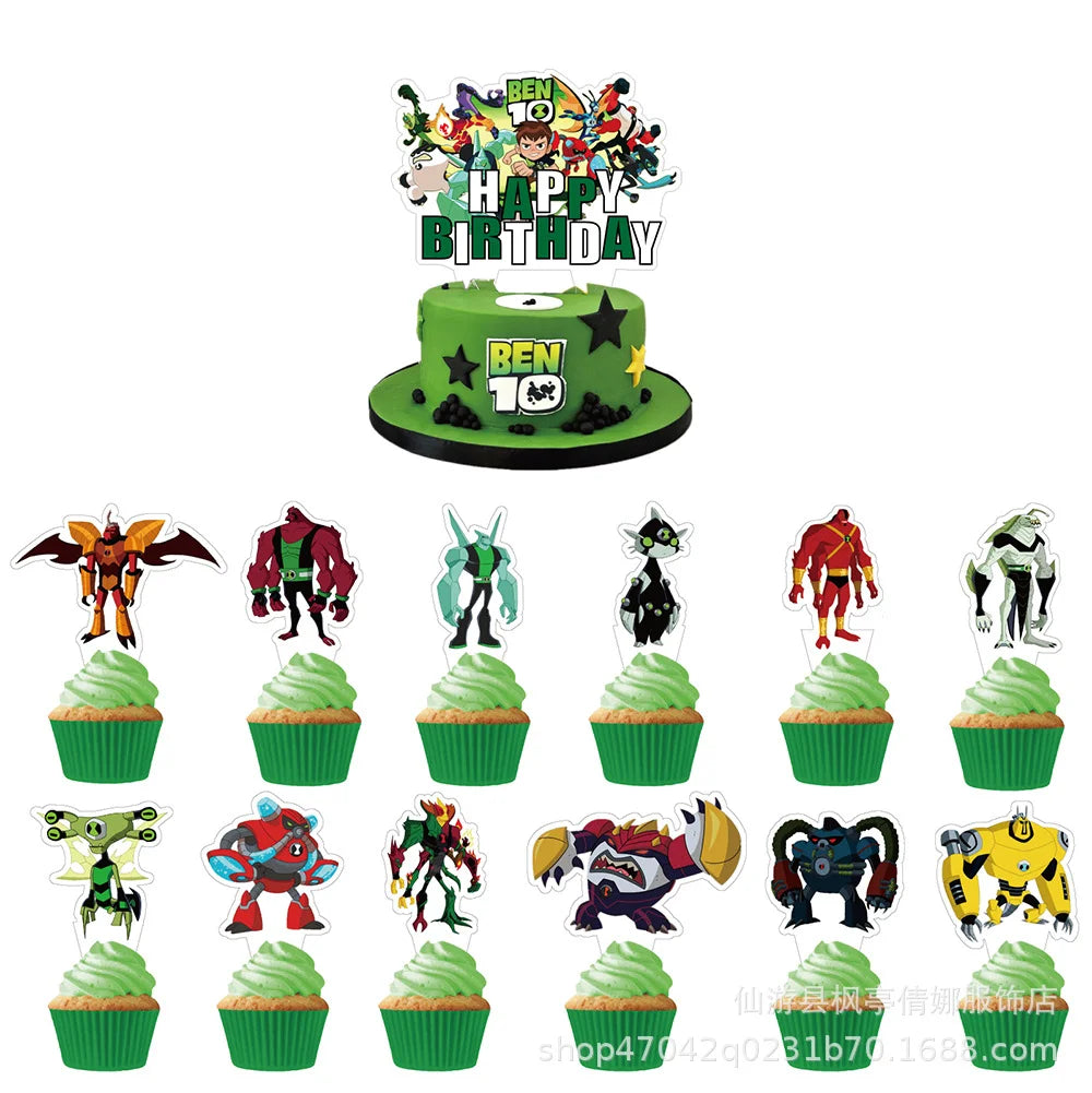 Cartoon Ben-10 Birthday Party Decoration Balloons Favor Set Banner Cake Toppers Baby Shower Boys Gift Party Supplies Photo Prop Good Vibrations