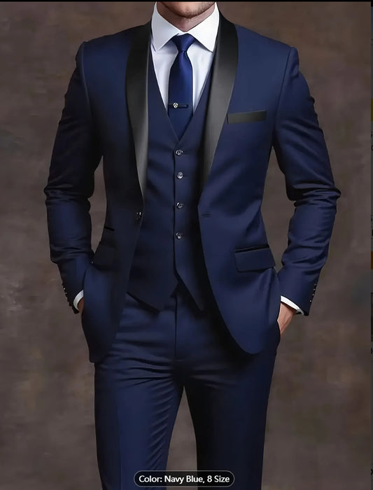 Jacket Vest Pants Solid Color Men's Formal Business Office Suit Groom Wedding Dress Party Blazer Waistcoat Trousers Tuxedo Good Vibrations
