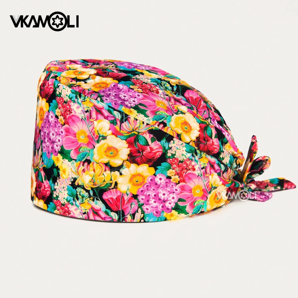 Flower printing hats scrubs women hats Health service Workers adjustable caps beauty salon Work Frosted cap lab pet store hats Good Vibrations