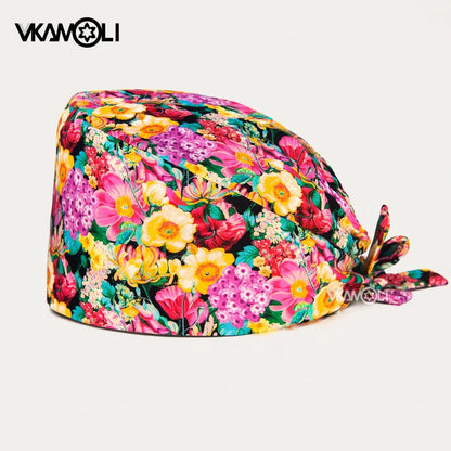 Flower printing hats scrubs women hats Health service Workers adjustable caps beauty salon Work Frosted cap lab pet store hats Good Vibrations