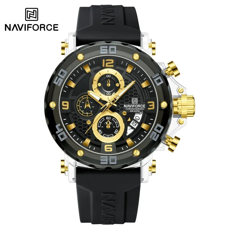 NAVIFORCE for Men Silicone Strap Luxury Fashion Quartz Watches Wrist watch Sports Chronograph 5TM Waterproof Male Watches GIfts Good Vibrations