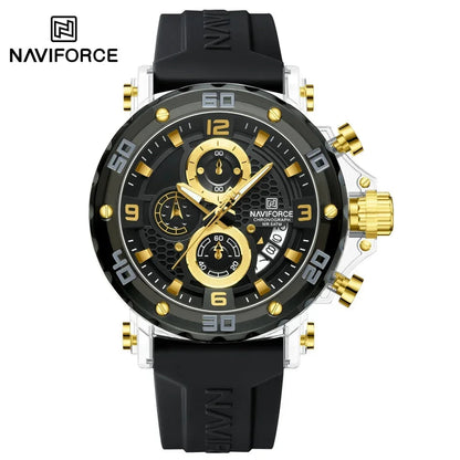NAVIFORCE for Men Silicone Strap Luxury Fashion Quartz Watches Wrist watch Sports Chronograph 5TM Waterproof Male Watches GIfts Good Vibrations