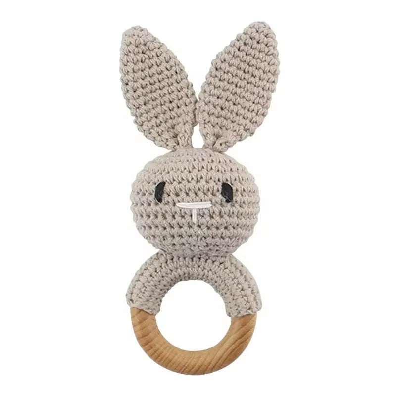 Baby Crochet Rattle Wooden Teether Toy BPA Free Wood Rodent Rabbit Rattle Baby Mobile Play Gym Newborn Educational Music Toys Good Vibrations