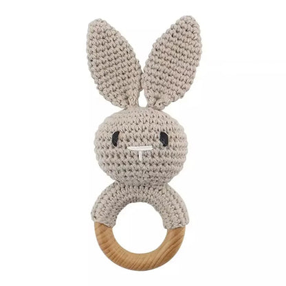 Baby Crochet Rattle Wooden Teether Toy BPA Free Wood Rodent Rabbit Rattle Baby Mobile Play Gym Newborn Educational Music Toys Good Vibrations
