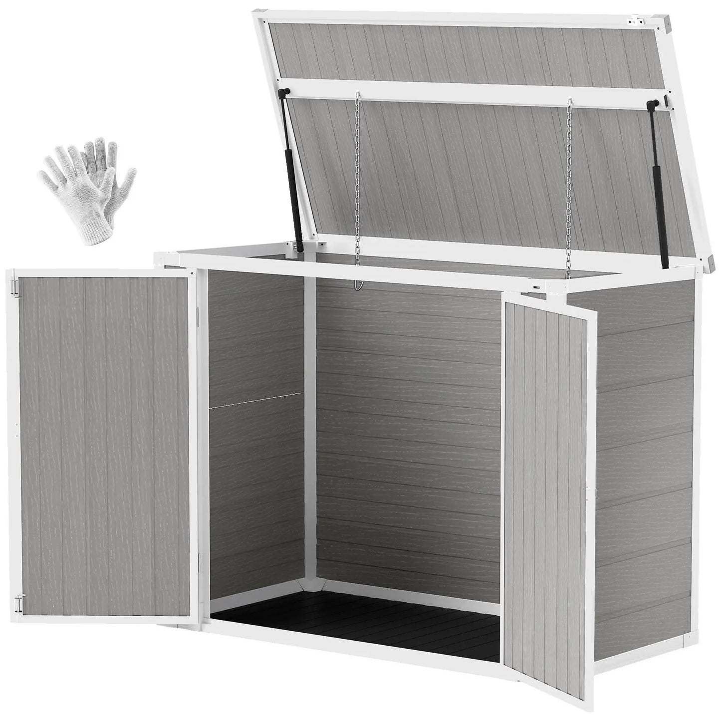 4.7 x 2.5FT Outdoor Horizontal Storage Shed, Lockable Trash Can Storage with Chain Lid, Gray Good Vibrations