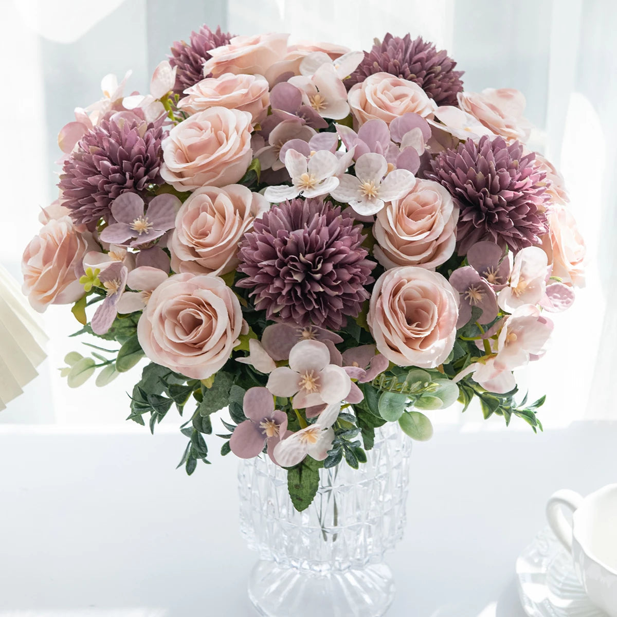 1PC Artificial Flowers Silk Rose Peony Bouquet Hydrangea Carnation Vases for Home Party Winter Wedding Decoration Fake Plant Good Vibrations