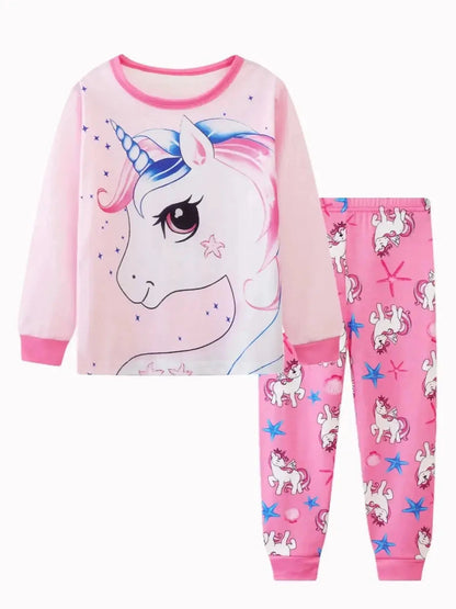 Girls Unicorn Cartoon Long Sleeve Pajamas Two Piece Set Good Vibrations