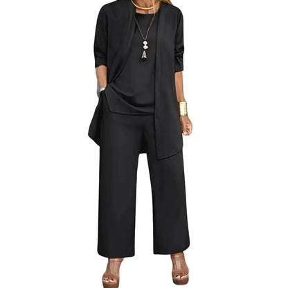 Women Clothes Stylish Women's 3-piece Pantsuit Set with Long Sleeve Cardigan O Neck Vest Wide Leg Trousers Fall Spring Outfit Good Vibrations