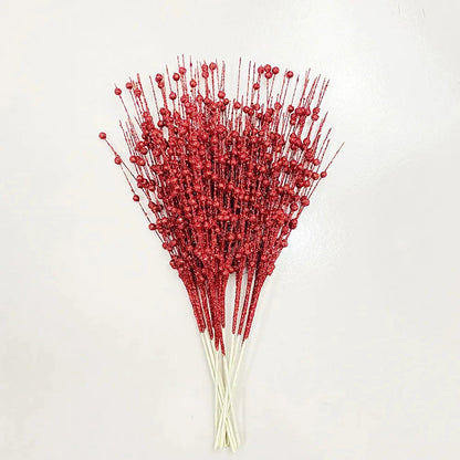 Christmas Tree Decoration, Fake Glitter Berry Leave, Dried Branch, Golden Powder, Flower Material, New Year Party, 1Pc, 12 Forks Good Vibrations