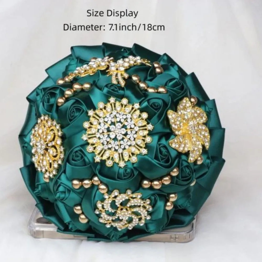 Emerald Green Bouquet Bridal Handheld Crystal Pearl Artifical Flowers Wedding Party Decoration Supplies Good Vibrations