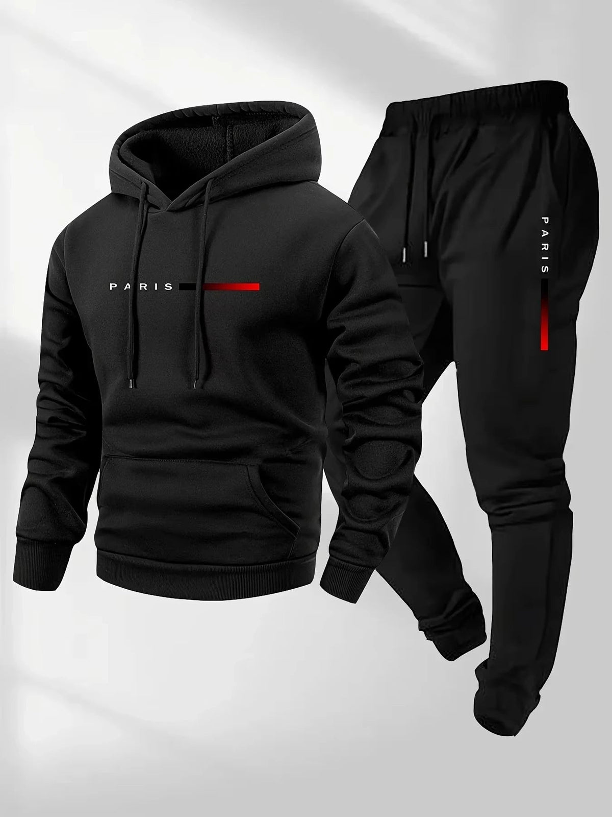 PARIS Letter Print Sweatshirt Suit Men's Fleece Hoodie Pants Set Spring Autumn Winter Warm Casual Sports Pullover Trousers Sets Good Vibrations