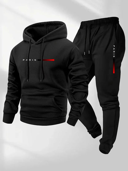 PARIS Letter Print Sweatshirt Suit Men's Fleece Hoodie Pants Set Spring Autumn Winter Warm Casual Sports Pullover Trousers Sets Good Vibrations