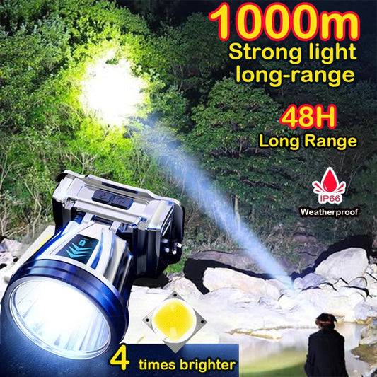 1000m High-beam Headlight Flashlight Headlamp rechargeabl waterproof Emergency Cycling Camping Good Vibrations