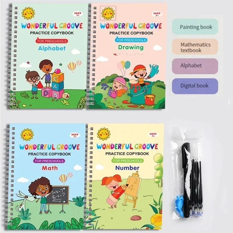 4 Books Pen Magic Copy Book Free Wiping Children Kids Writing Sticker Practice English Copybook For Calligraphy Montessori Gift Good Vibrations